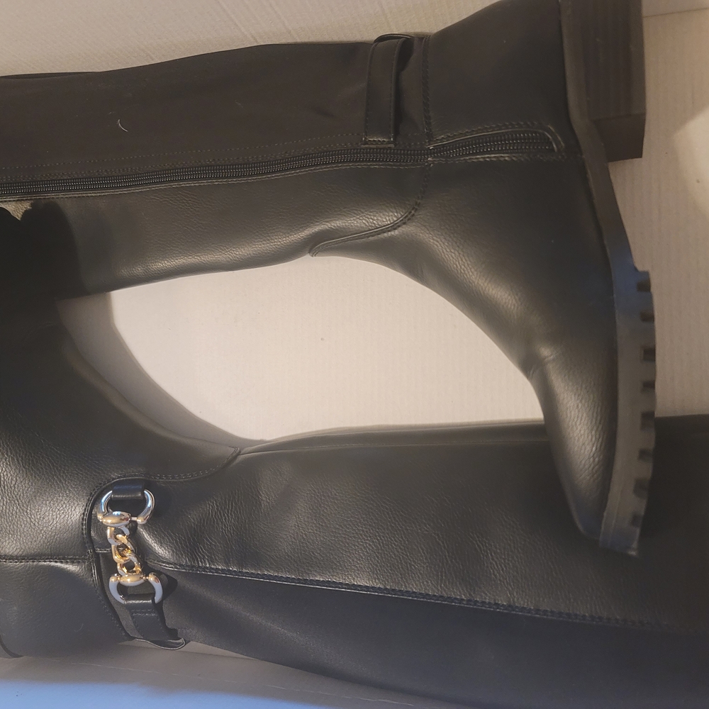 Black Knee-High Boots with Gold Accent